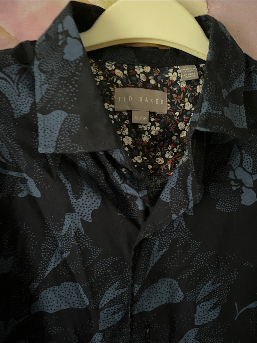 Ted Baker Black Button-Down Shirt with Blue Floral Overlay